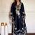 Blue satin rayon embroidered long kaftan  bottom & dupatta set