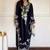 Blue satin rayon embroidered long kaftan  bottom & dupatta set