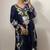 Blue satin rayon embroidered long kaftan  bottom & dupatta set