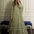 Olive green faux georgette embroidered top  crushed palazzo & dupatta set