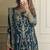Teal blue faux georgette embroidered top  crushed palazzo & dupatta set