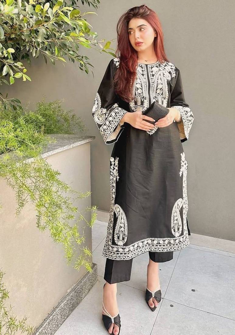 Designer black nylon organza silk blend embroidered top  satin palazzo & dupatta set