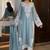 Designer sky blue nylon organza silk blend embroidered top  satin palazzo & dupatta set