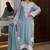 Designer sky blue nylon organza silk blend embroidered top  satin palazzo & dupatta set