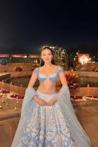 Sky Blue color Resham dori rainbow sequins work silk blend lehenga Choli Set 