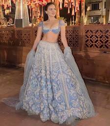 Sky Blue color Resham dori rainbow sequins work silk blend lehenga Choli Set 