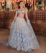 Sky Blue color Resham dori rainbow sequins work silk blend lehenga Choli Set 