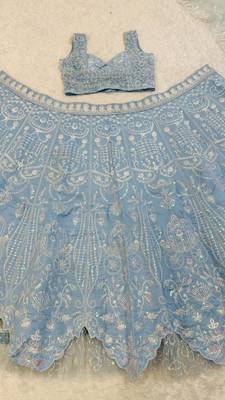 Sky Blue color Resham dori rainbow sequins work silk blend lehenga Choli Set  4