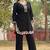 Black schiffli embroidered pure cotton straight pant kurta set