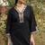 Black schiffli embroidered pure cotton straight pant kurta set