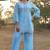 Blue schiffli embroidered pure cotton straight pant kurta set