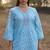 Blue schiffli embroidered pure cotton straight pant kurta set