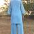 Blue schiffli embroidered pure cotton straight pant kurta set