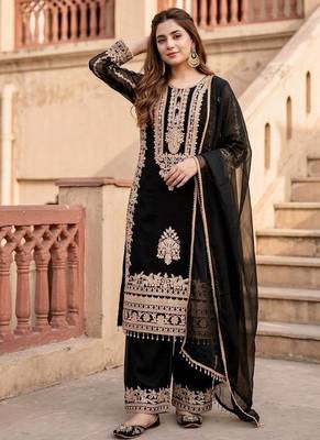 Black Color Embroidery Work  Faux Georgete Salwar Suit 1