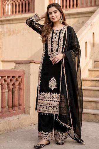Black Embroidery Work Faux Georgete Salwar Suit