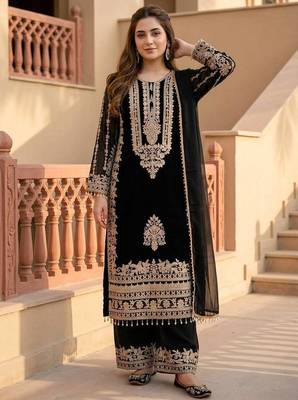 Black Color Embroidery Work  Faux Georgete Salwar Suit 2