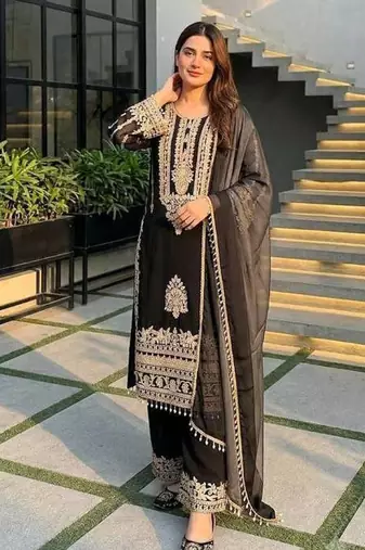 Black Color Embroidery Work  Faux Georgete Salwar Suit
