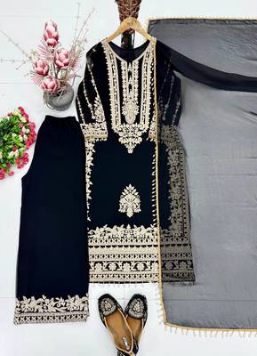 Black Color Embroidery Work  Faux Georgete Salwar Suit 4