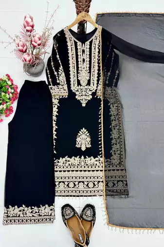 Black Color Embroidery Work  Faux Georgete Salwar Suit