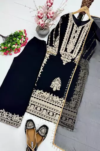 Black Color Embroidery Work  Faux Georgete Salwar Suit