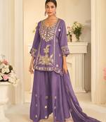 Lavender silk blend readymade suit with mirror & sequence work