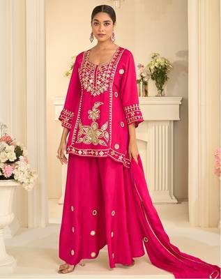 Rani silk blend readymade suit with mirror & sequence work 1