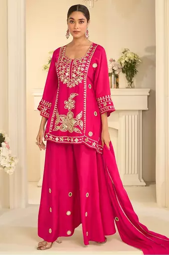 Rani silk blend readymade suit with mirror & sequence work