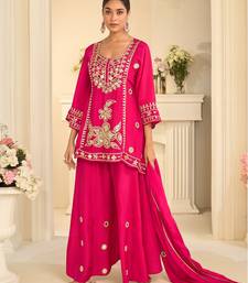 Rani silk blend readymade suit with mirror & sequence work