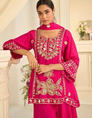 Rani silk blend readymade suit with mirror & sequence work 2