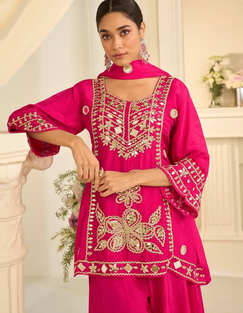 Rani silk blend readymade suit with mirror & sequence work