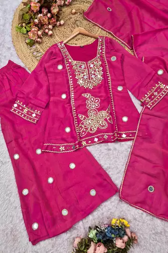 Rani silk blend readymade suit with mirror & sequence work