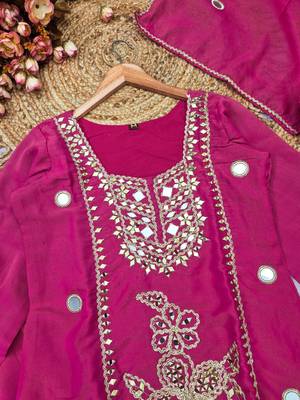 Rani silk blend readymade suit with mirror & sequence work 4