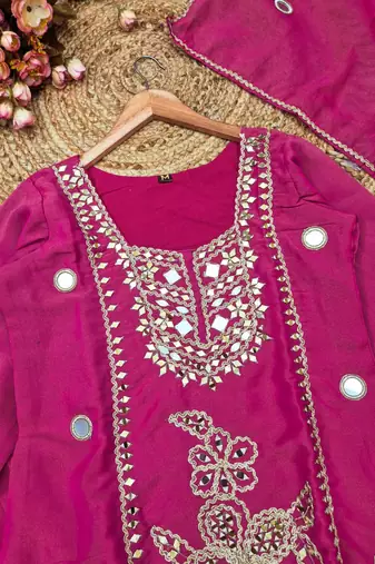 Rani silk blend readymade suit with mirror & sequence work