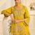 Yellow silk blend readymade suit with mirror & sequence work