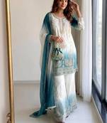 Blue&white georgette readymade suit with embroidery & jarkhan work