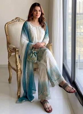 Blue&white georgette readymade suit with embroidery & jarkhan work 2