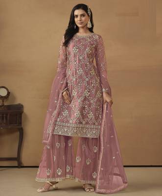dusty pink premium semi-stitched sharara suit 1