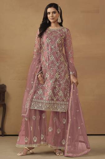 dusty pink premium semi-stitched sharara suit