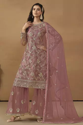 dusty pink premium semi-stitched sharara suit