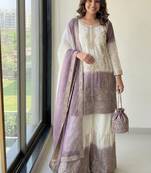 Lavender&white georgette readymade suit with embroidery & jarkhan work