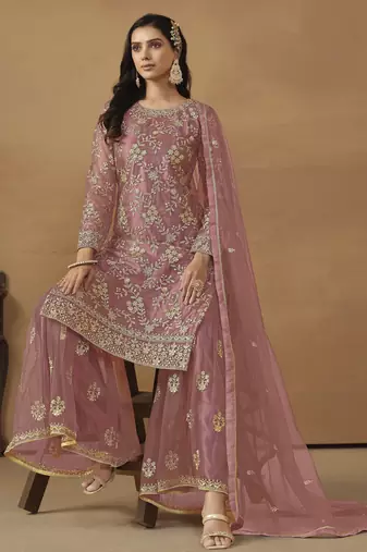 dusty pink premium semi-stitched sharara suit