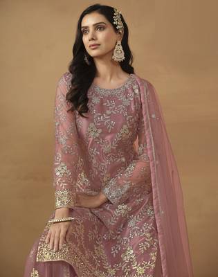 dusty pink premium semi-stitched sharara suit 4