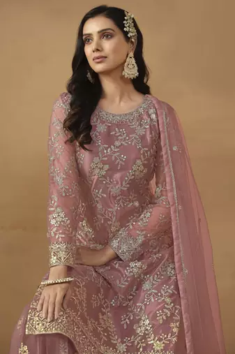 dusty pink premium semi-stitched sharara suit