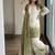 Green&white georgette readymade suit with embroidery & jarkhan work