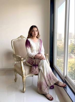 Purple&white georgette readymade suit with embroidery & jarkhan work 2