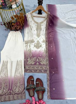 Purple&white georgette readymade suit with embroidery & jarkhan work 4