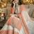 Peach&white georgette readymade suit with thread embroidery work