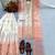 Peach&white georgette readymade suit with thread embroidery work