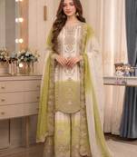 Green&white georgette readymade suit with thread embroidery work