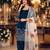 Navy silk blend readymade suit with embroidery & sequence work
